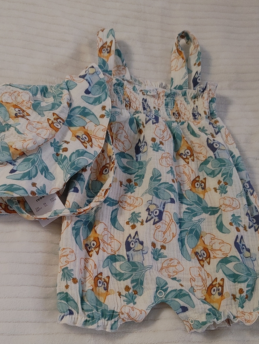 2 PC Bluey, Ivory & Cream Bluey Floral Baby Romper And Hat